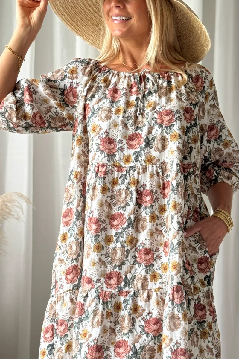 Emilia puuvillamekko, off white cottage floral - Image 3