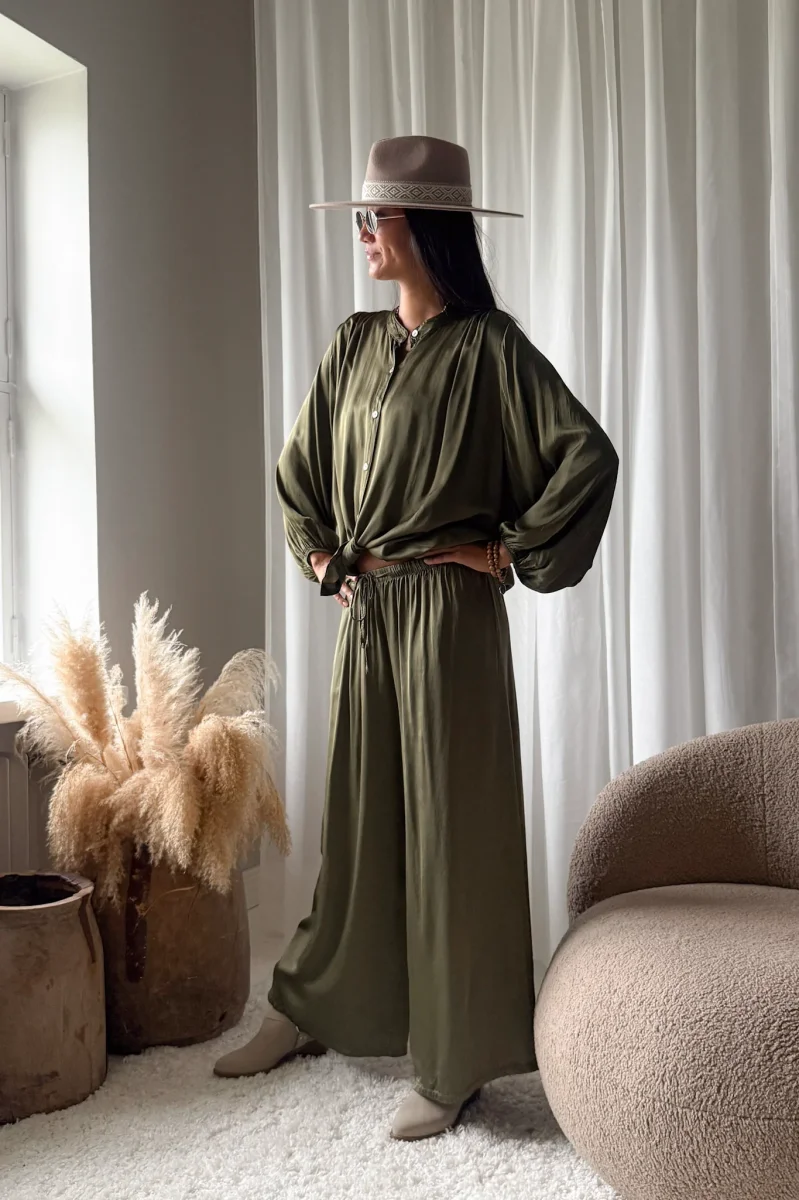 Satin Love satiinihousut, forest green - Image 5