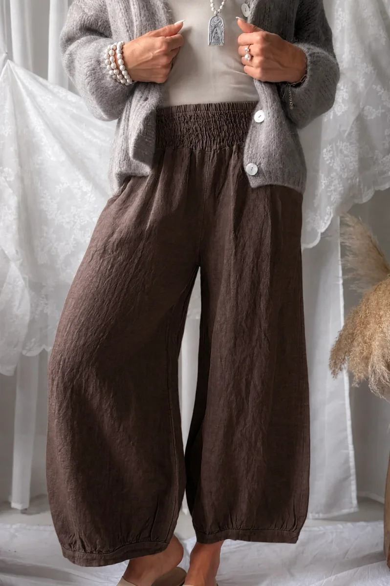 Bubble Boho pellavahousut, coffee