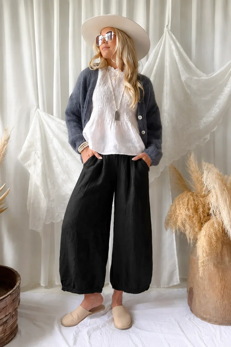 Bubble Boho pellavahousut, musta - Image 6