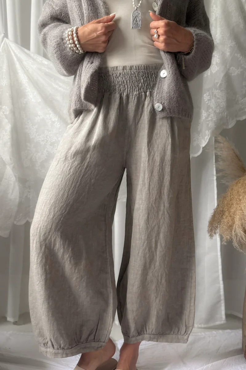 Bubble Boho pellavahousut, taupe - Image 2