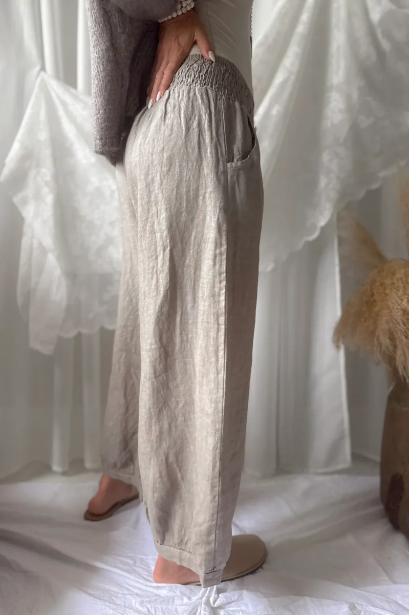 Bubble Boho pellavahousut, taupe - Image 4