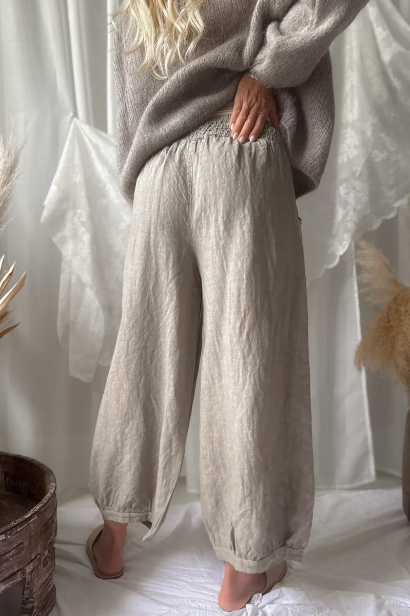 Bubble Boho pellavahousut, taupe - Image 5