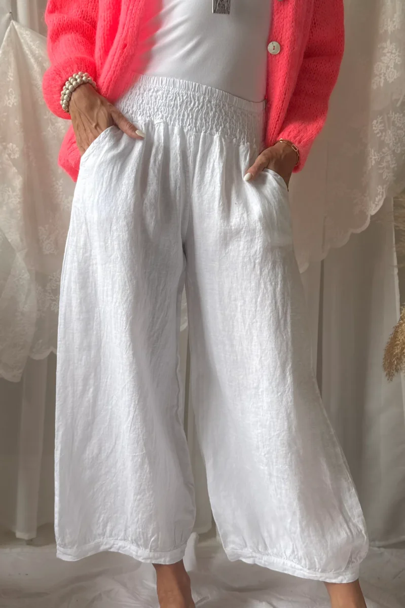 Bubble Boho pellavahousut, valkoinen