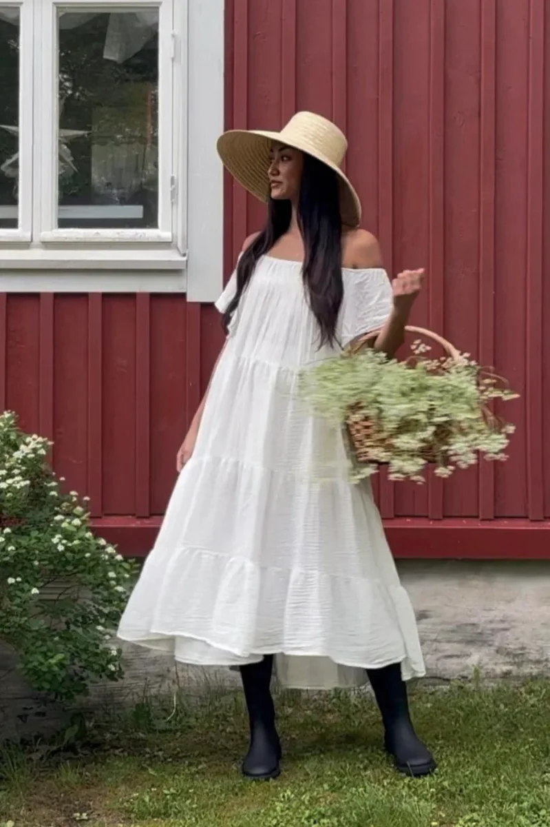 Cocomaya puuvillamekko, valkoinen