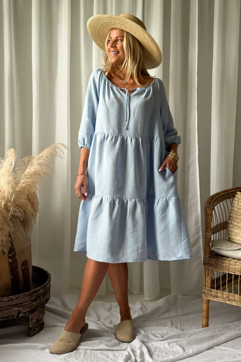 Emilia pellavamekko, oxford blue - Image 6