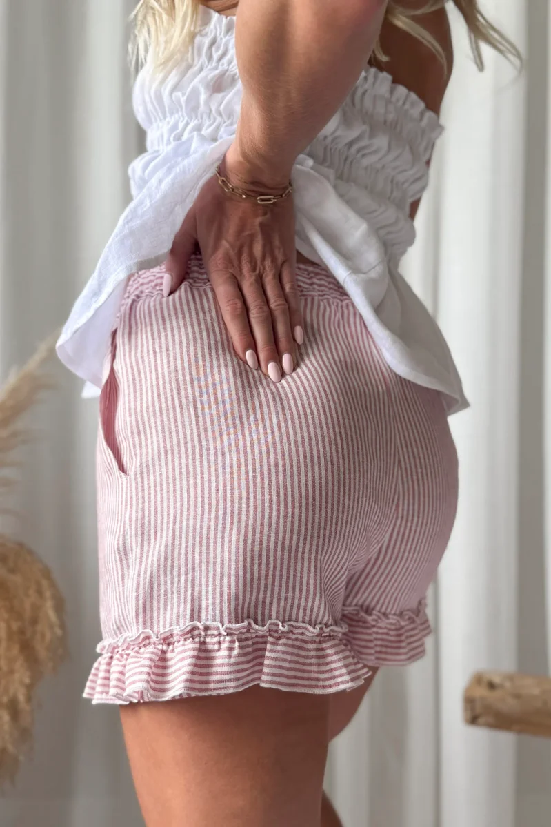 Isolde pellavashortsit, pink stripe - Image 3
