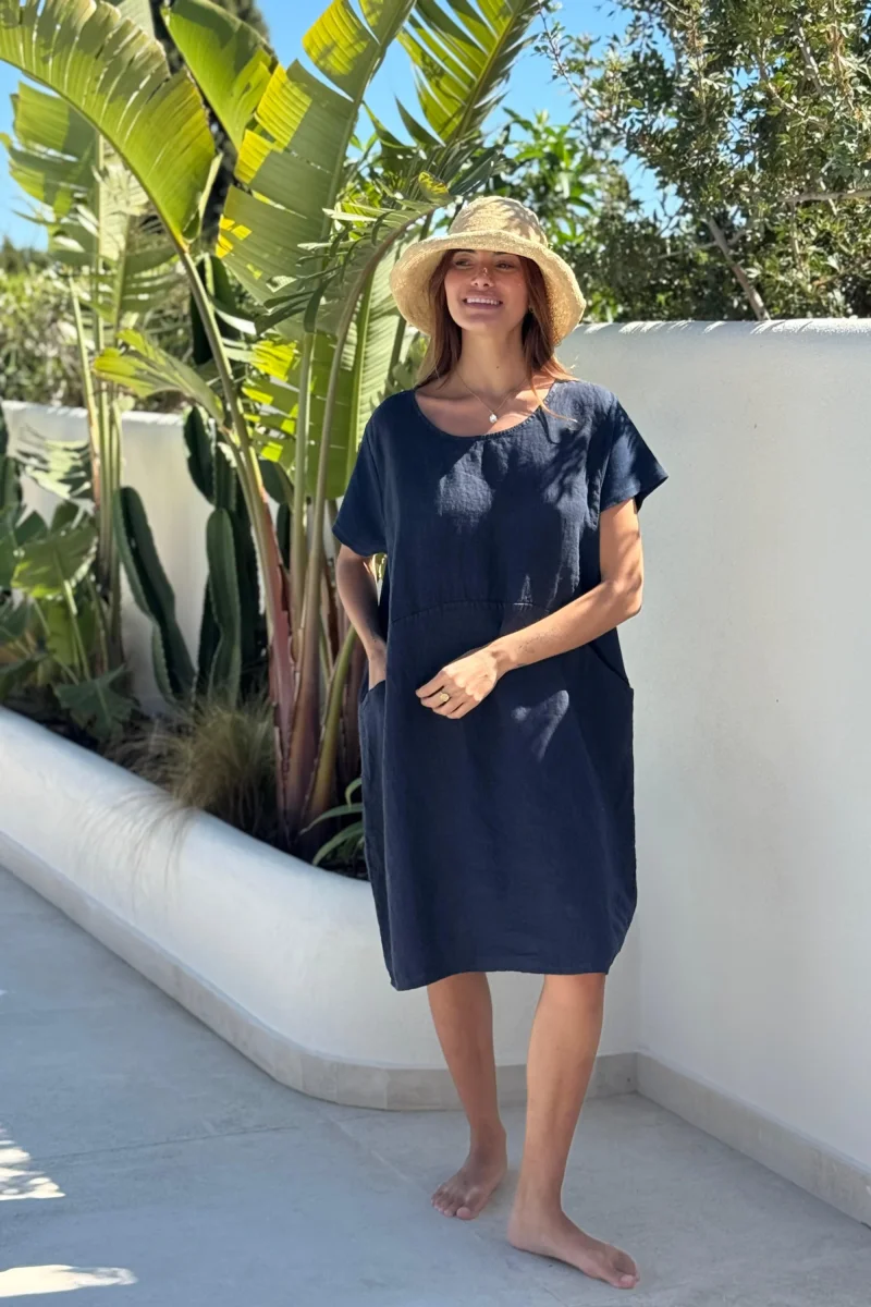 Marley pellavamekko, navy - Image 4