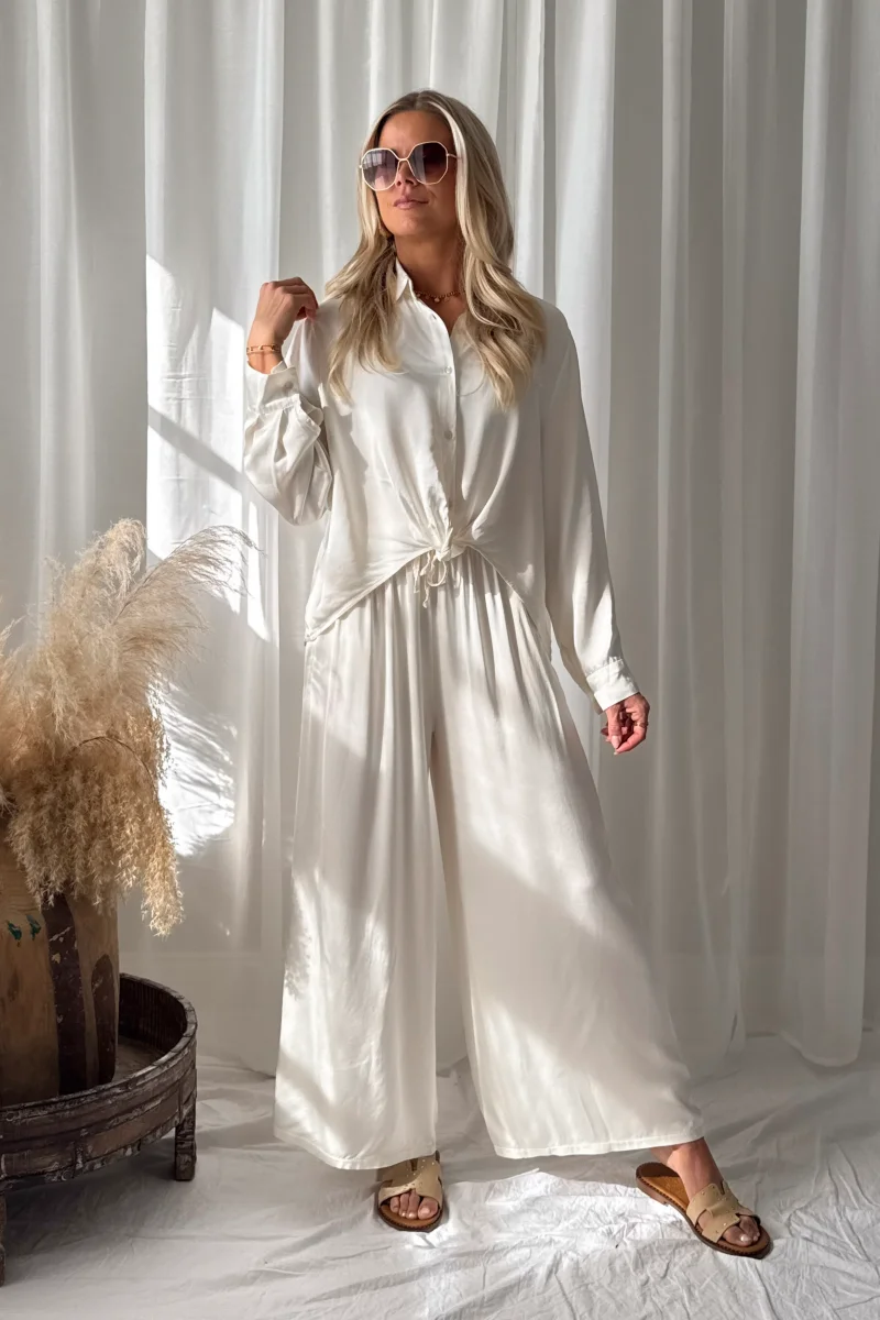 Satin Love satiinihousut, off white - Image 3